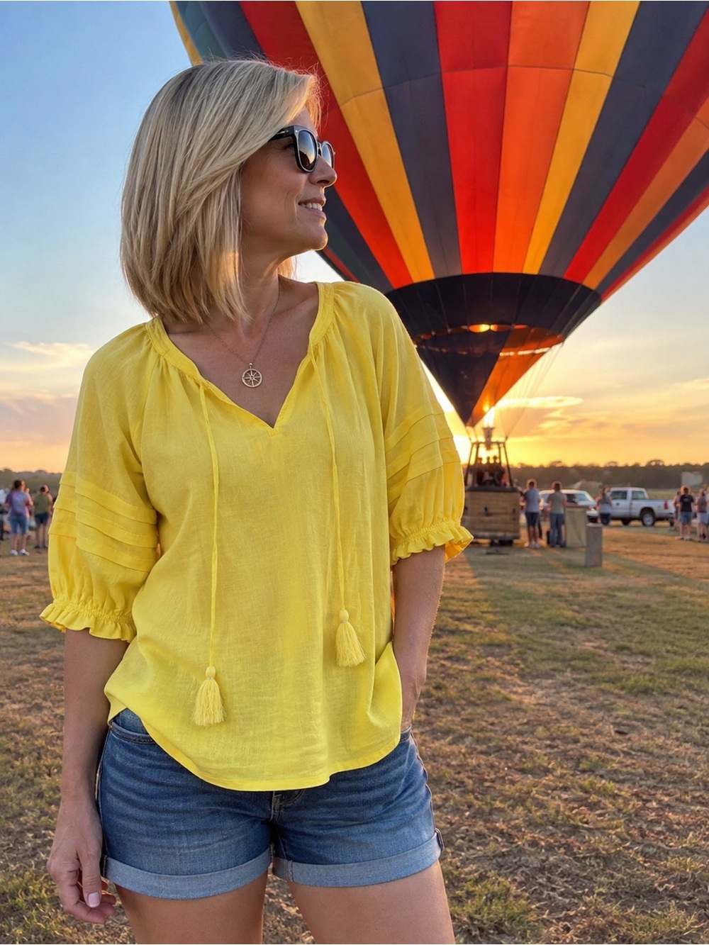 Talbots Bright Yellow Tassel Peasant Blouse